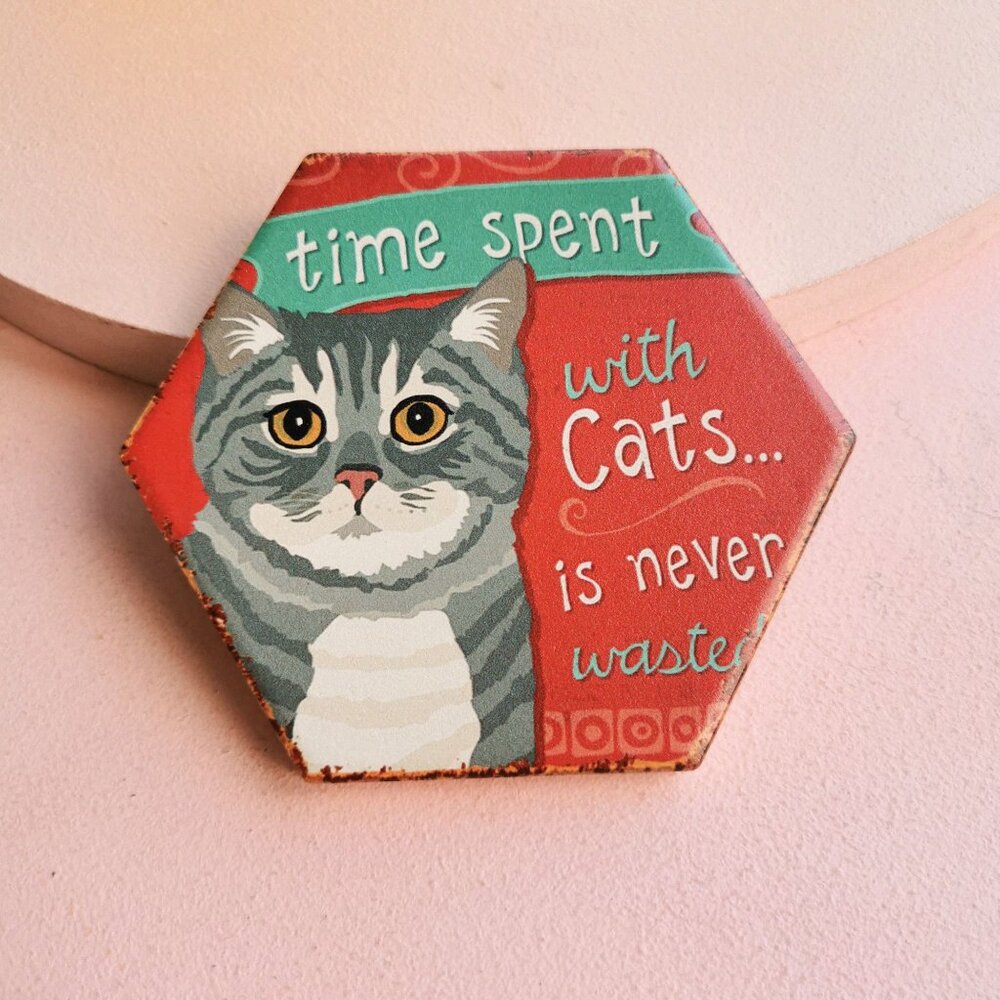 Red Cherished Moments Cat Ceramic Coaster